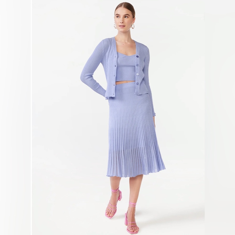 Scoop Ribbed Knit Midi Skirt Baby Lavender Size S (4–6) NWT